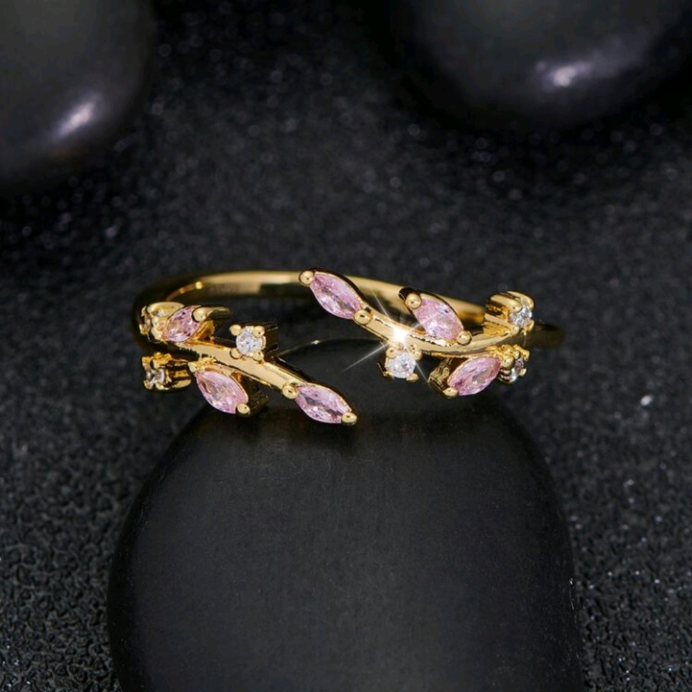 NEW adjustable women's ring, pink, CZ diamonds, gold - Picture 3 of 4